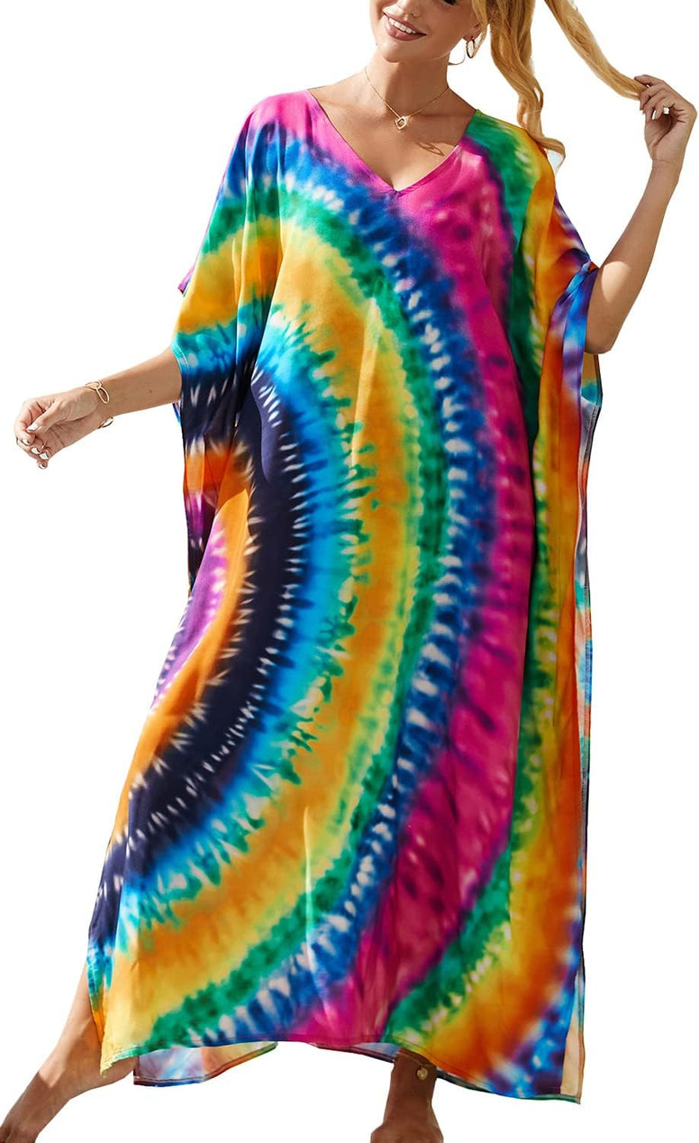 YouKD Summer Long Kaftan Bohemian Loungewear Beach Swimsuit Cover Up Maxi Dress for Women