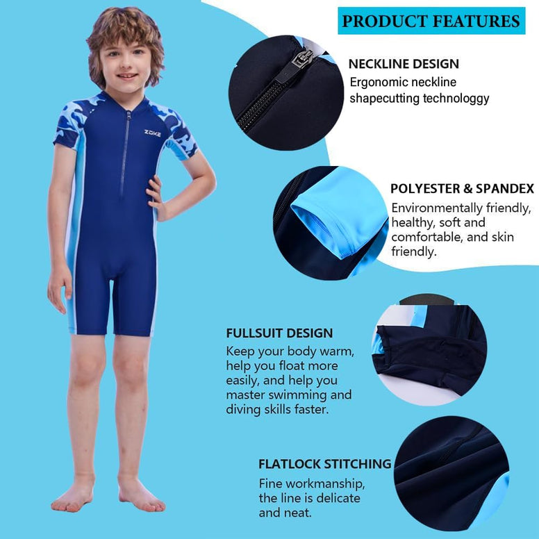 Karrack Girls and Boys One Piece Rash Guard Swimsuit Kid Water Sport Short Swimsuit UPF 50+ Sun Protection Bathing Suits