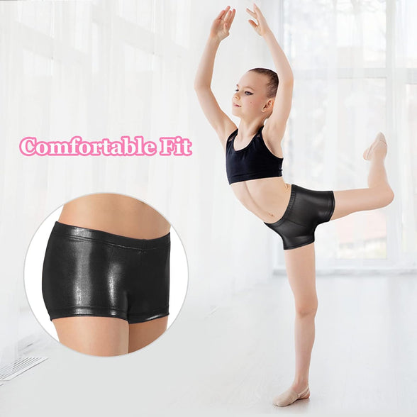 SEAUR - Girls Shorts for Dance Metallic Shiny Ballet Dance Shorts Stretch Slim Fit Athletic Gymnastics Short Performance Hot Pants for Ages 3-12