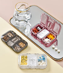 Pill Box with 4 Compartments, Travel Pill Box, Pill Box with Tablet Divider (Pink)