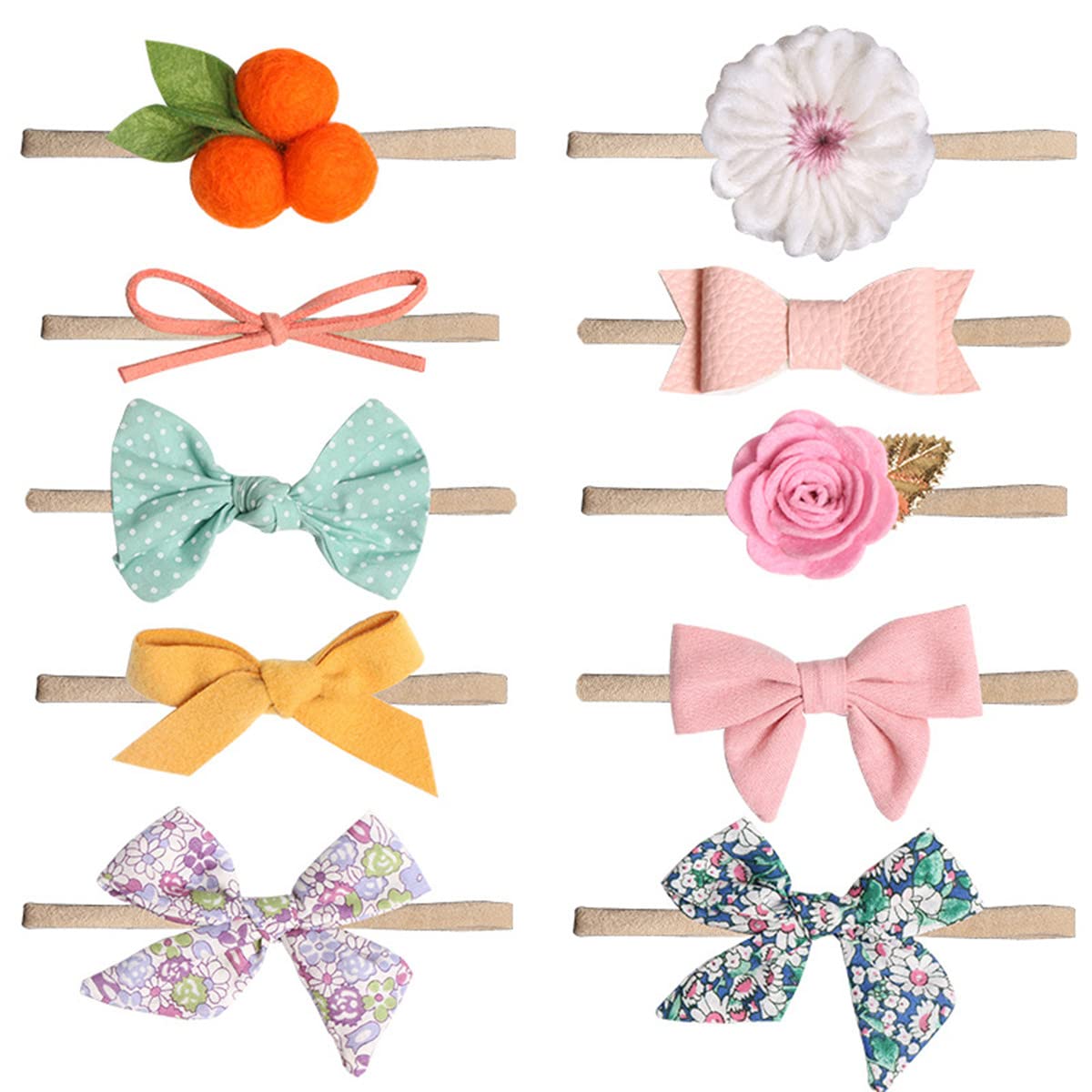 Mumoo Bear Baby Girl Headbands-Nylon Bows 10 Packs Mix Style Hair Band Accessories for Newborn Toddler and Little Baby