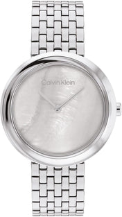 Calvin Klein, Twisted Bezel Women's Grey Mother Of Pearl Dial, Stainless Steel Watch - 25200320