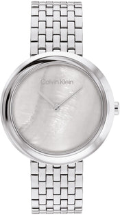 Calvin Klein, Twisted Bezel Women's Grey Mother Of Pearl Dial, Stainless Steel Watch - 25200320