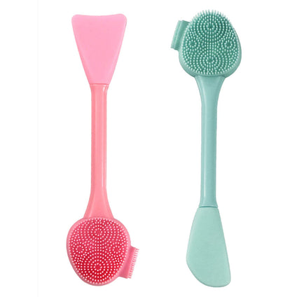 Face Cleaning Brush, 2PCS Double Head Manual Facial Cleansing Brush Face Mask Brush Applicator for Gentle Exfoliating, Deep Cleansing, Makeup Removal, Massaging(Pink, Green)