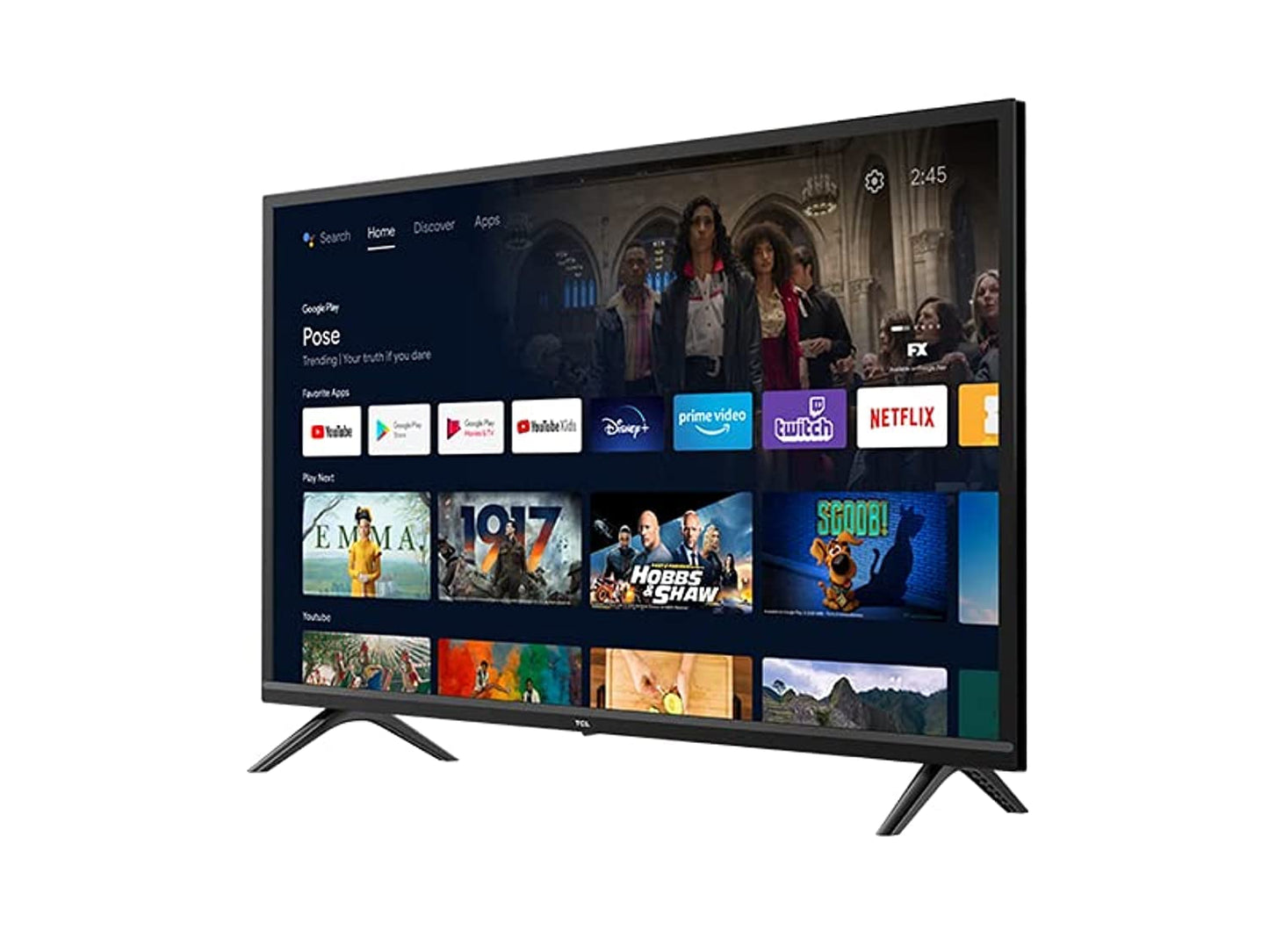 TCL 43 Inch HD AI Smart LED TV, Android TV, Google Assistant with Hands-Free Voice Control, Micro Dimming technology, Premium Streaming Channels-Netflix | Google Play | Starz Play, Slim Design 43S5200