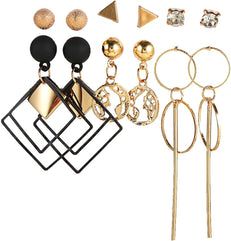 Yellow Chimes Gold Plated Geometric Design Dangle Pearl Stud Earrings Combo Pack for Women and Girls, Gold