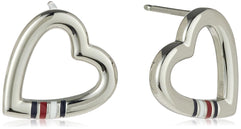 Tommy Hilfiger Women's Flag Signature Logo Heart Stud Earrings, Silver