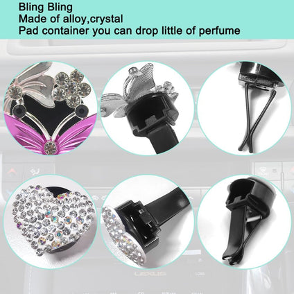 4 Pieces Car Vent Clips findTop Female Bling Car Accessories Cute Car Decorative, Well Made Rhinestone Car Accessories for Women(2 Bling Heart, 2 Butterfly)