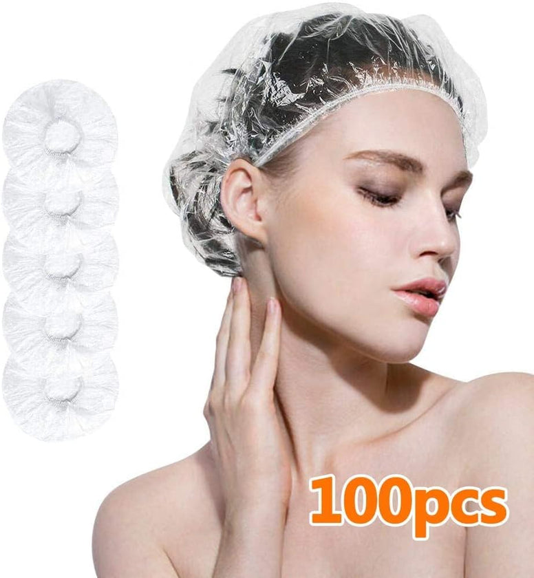 SKY-TOUCH 100pcs Shower Cap Disposable, Bath Caps Thick Waterproof High Density Elastic Big Hair Caps for Women, Men, Travel Spa, Hotel, Hair Solon, Home Use - Clear