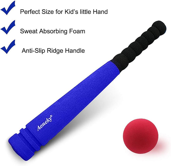 Aoneky Min Foam Baseball Bat and Ball for Toddler - Indoor Soft Super Safe T Ball Bat Toys Set for Kids Age 2 Years Old, Best Gift for Children, 16.5 inch