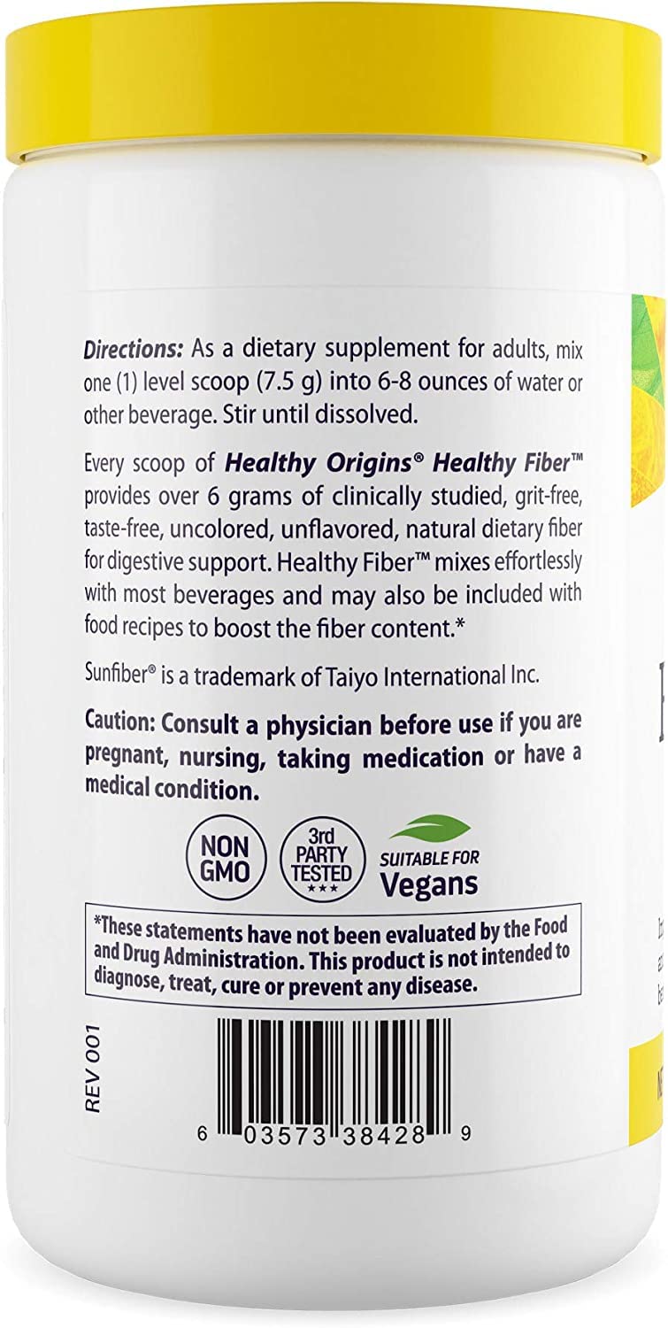 Healthy Origins Healthy Fiber - Clear Mixing (Sunfiber), 225 g - Gut Health Supplements for Women & Men - Fiber Powder Dietary Supplement - Gluten-Free Supplement - 7.9 oz