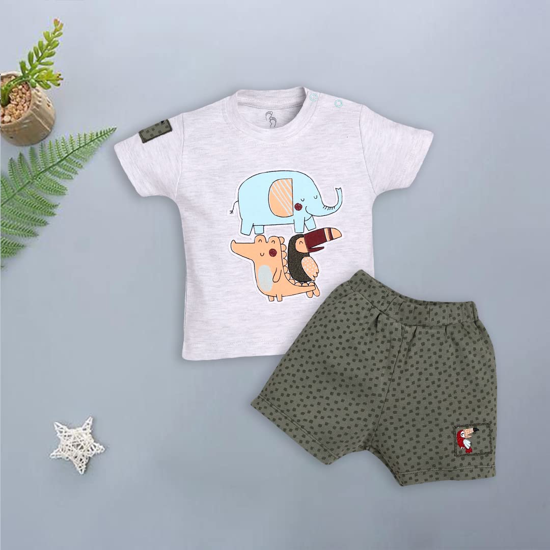 BABY GO 100% Pure Cotton T-shirt and Shorts Set for Baby Boys (6-12 Months)