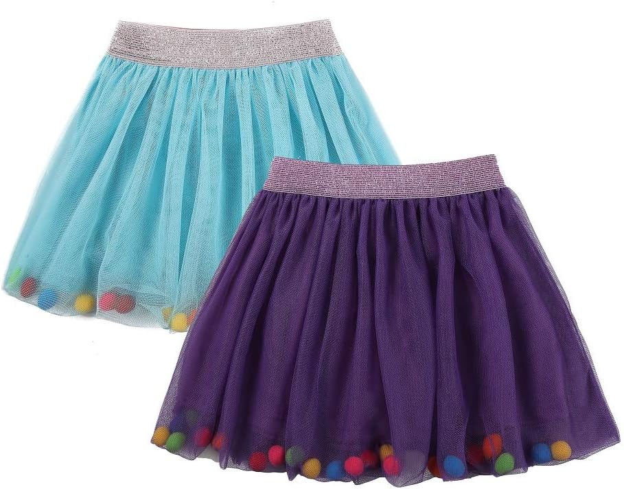 DaniChins Girl's Tutu Skirt Layered Tulle Princess Skirt with Pom Pom Puff Balls for Little Girls 8 Years