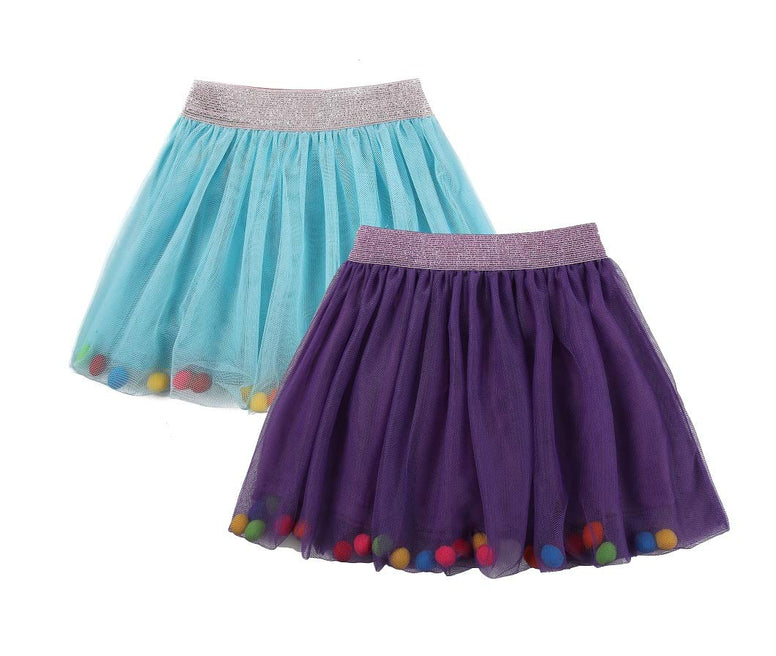 DaniChins Girl's Tutu Skirt Layered Tulle Princess Skirt with Pom Pom Puff Balls for Little Girls 8 Years