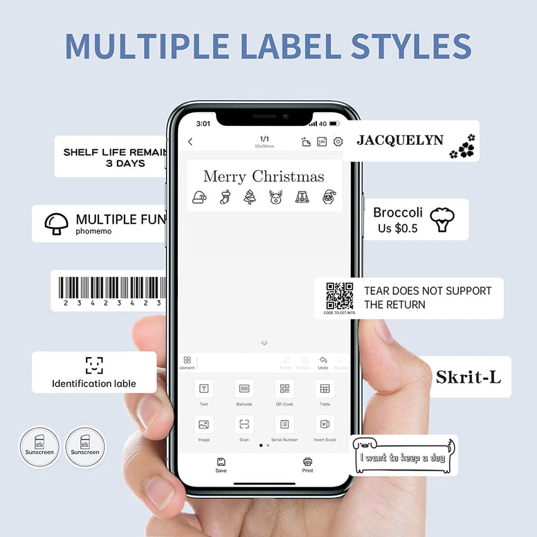 Label Maker Machine with Tape, Portable Bluetooth Label Printer, Mini Sticker Printer with 0.59x1.18 Inches Labels for Storage, Shipping, Barcode, Mailing, Office, Home, Organizing