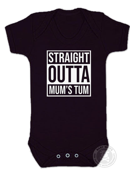 Funny Baby Grow Straight Outta Mum's Tum | Boys or Girls | NWA Inspired Hip Hop Rap Baby Vest/Bodysuit - Baby Gift, 1st Baby Gifts or Unisex Baby Clothes | BABY MOO'S UK 6-12 Months