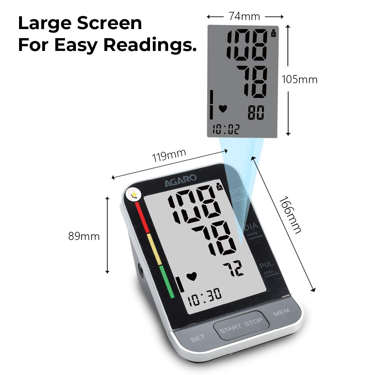 AGARO Automatic Digital Blood Pressure Monitor, BP-801, 240 Memory, Talk function, Batteries Included