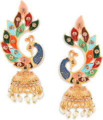 ZAVERI PEARLS Women'S 22K Gold Plated Metal Peacock Design Jhumki Earring (Multicolour, Zpfk8775)