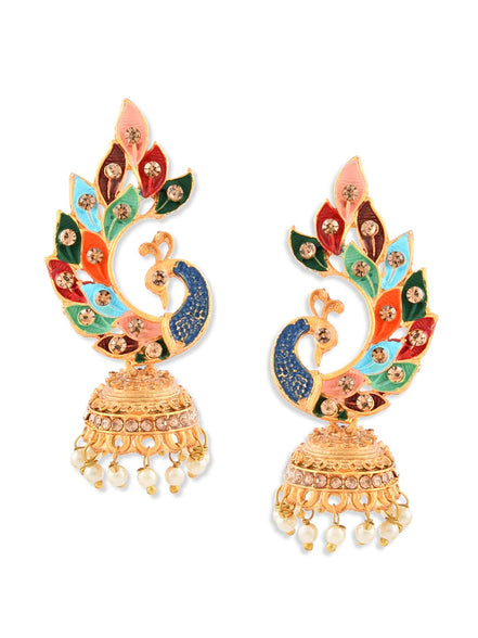ZAVERI PEARLS Women'S 22K Gold Plated Metal Peacock Design Jhumki Earring (Multicolour, Zpfk8775)