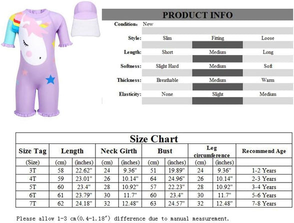 WonderBabe Unicorn/Flamingos Girls UV Swimsuit Kids Sun Protection Swimming Costume One Piece Round-Neck Swimwear Rash Guard Bathing Suit Surfing Sunsuit 1-8 Years