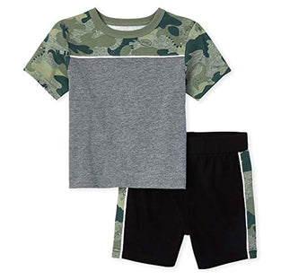 The Children's Place Boys' Short Sleeve Camo Raglan T-Shirt And Shorts Set, Black 6-9 Months
