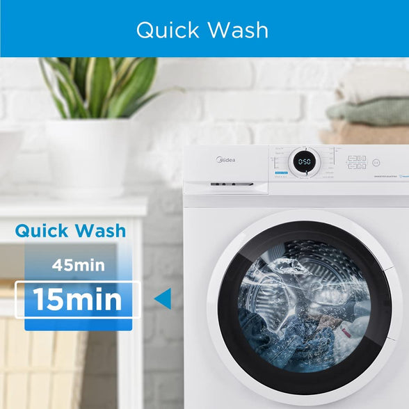 Midea 7KG Front Load Washing Machine with BLDC Inverter Motor, 1400 RPM, 15 Programs, Fully Automatic Washer with Lunar Dial, Integrated Digital Control-LED Display, Multiple Temperature MF100W70BWGCC