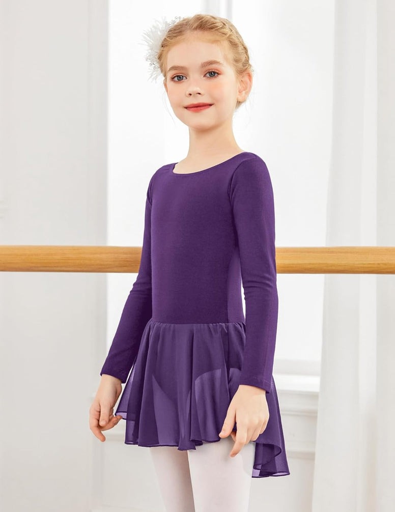 Zaclotre Girl's Classic Long Sleeve Dance Dresses Ballet Skirted Leotard