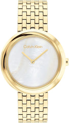 Calvin Klein, Twisted Bezel Women's White Mother Of Pearl Dial, Ionic Plated Thin Gold Steel Watch - 25200321