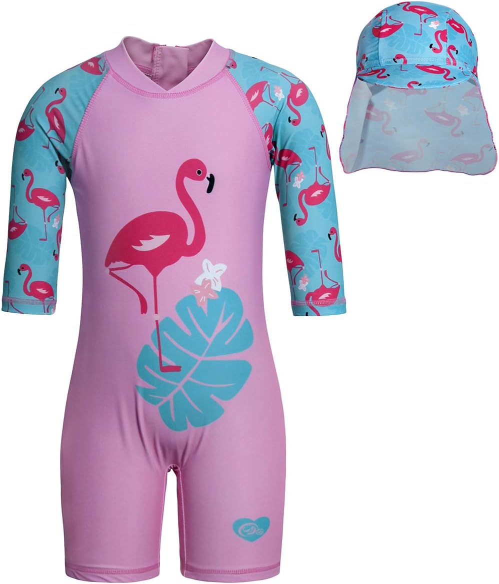 WonderBabe Unicorn/Flamingos Girls UV Swimsuit Kids Sun Protection Swimming Costume One Piece Round-Neck Swimwear Rash Guard Bathing Suit Surfing Sunsuit 1-8 Years