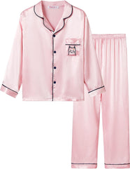 Satin Pajamas for Girls – Coat Style Unicorn Long Sleeve Silk Button Down PJ Set Size 6-16