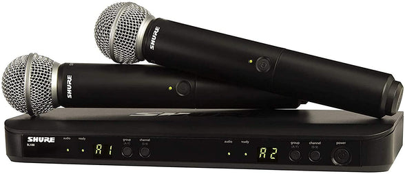 Shure Blx288/Sm58, Wireless Dual Vocal System, Two Dynamic Sm58 Microphones, Professional, For Speech, Live Performance & Studio Recording, Black, BLX288UK/SM58X-K14
