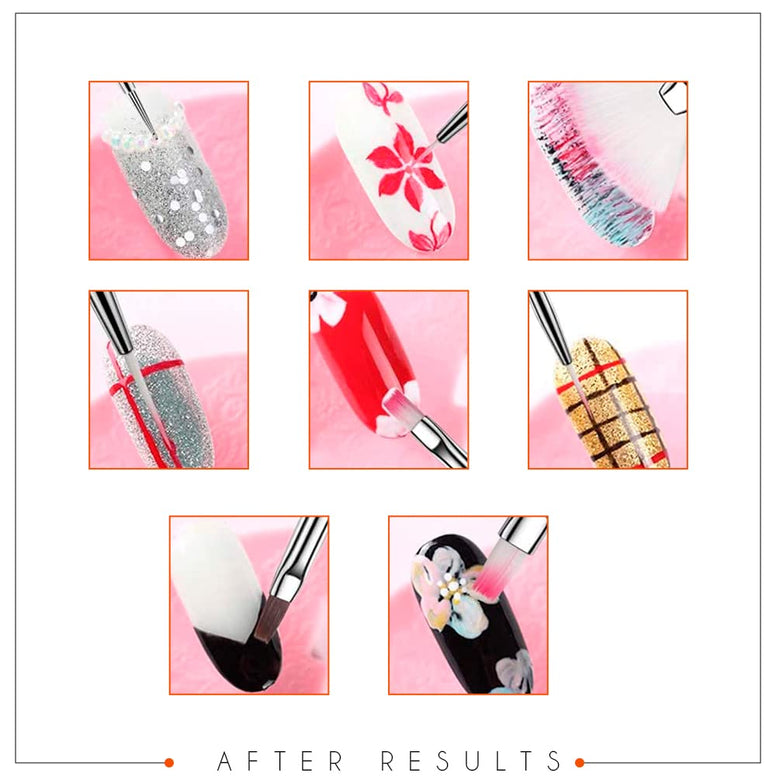 KANZA - 30 Pieces Nail Brushes Combo Pack(2 Sets) | Acrylic Nail Art Brushes for UV Gel Salon Home Use Nail Accessories | Nail Art Dotting Brush Set Pink| Nail Design Tool |Manicure Pedicure Tools Set