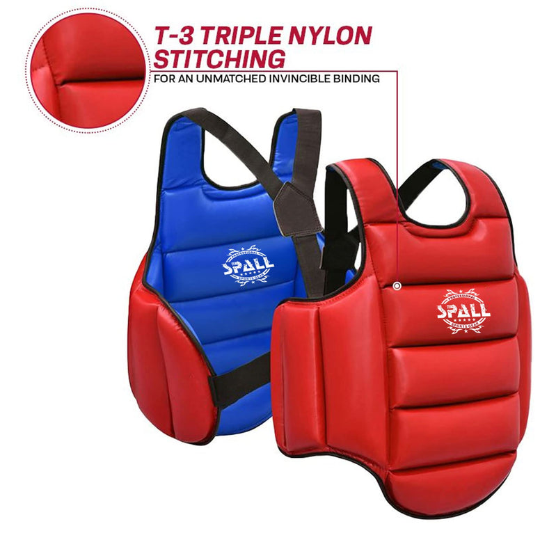 Boxing Chest Guard Solid Body Protector M L XL 2XL Red Blue Adjustable Strike Shield for Kickboxing Taekwondo Muay Thai MMA Martial Arts Heavy Punching Training BY SPALL (L, Blue)