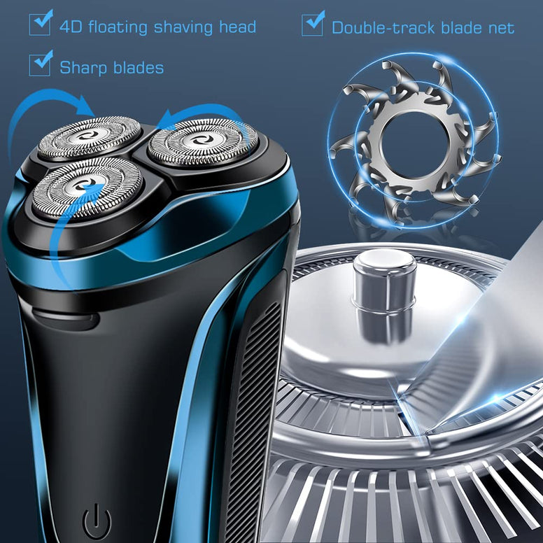 Electric shaver for Men, Wet & Dry Electric Razor with LCD Display, USB Chargeable Cordless Floating Mens Razor with Pop-up Beard Trimmer and travel bag for Face Hair Beard Style