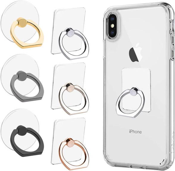 AIFUDA 6pcs Transparent Cell Phone Ring Holder, 360 Degree Rotation Finger Ring Grip Kickstand Compatible for Various Mobile Phones Smartphones, 3 Square & 3 Round Shape