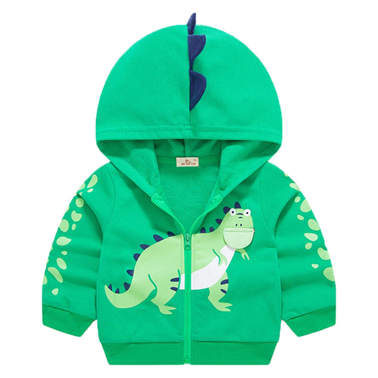 LeeXiang Toddler Boys Full Zip Dinosaur Hoodies Comfortable Sweatshirt (Green, 4-5T) 2 years
