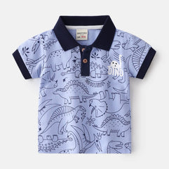 NautySaurs Boys Polo Shirts Dinosaurs Cartoon Top 3 Packs Short Sleeve T-Shirts for 2-6 Years Kids