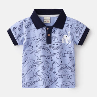 NautySaurs Boys Polo Shirts Dinosaurs Cartoon Top 3 Packs Short Sleeve T-Shirts for 2-6 Years Kids