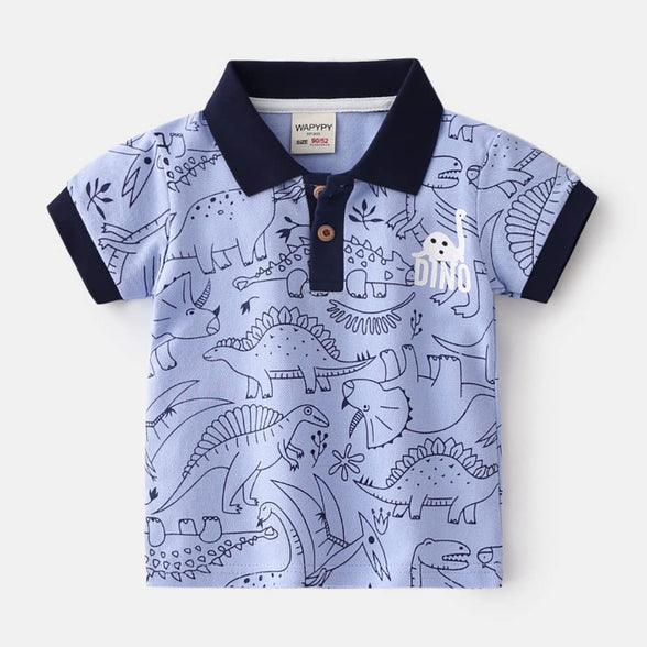 NautySaurs Boys Polo Shirts Dinosaurs Cartoon Top 3 Packs Short Sleeve T-Shirts for 2-6 Years Kids