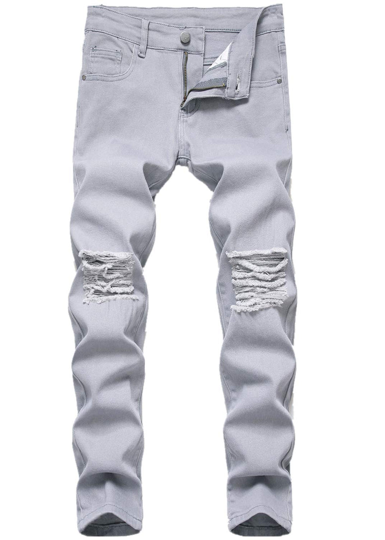 Boy's Skinny Fit Ripped Destroyed Distressed Stretch Slim Jeans Pants