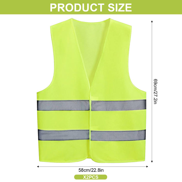 Hi Vis Vests 2 Pcs Hi viz Vests Yellow Reflective Jacket Vest High Vis Vests, High Visibility Safety Waistcoat, One size, High Visibility Reflective Safety Security Vest for Men and Women