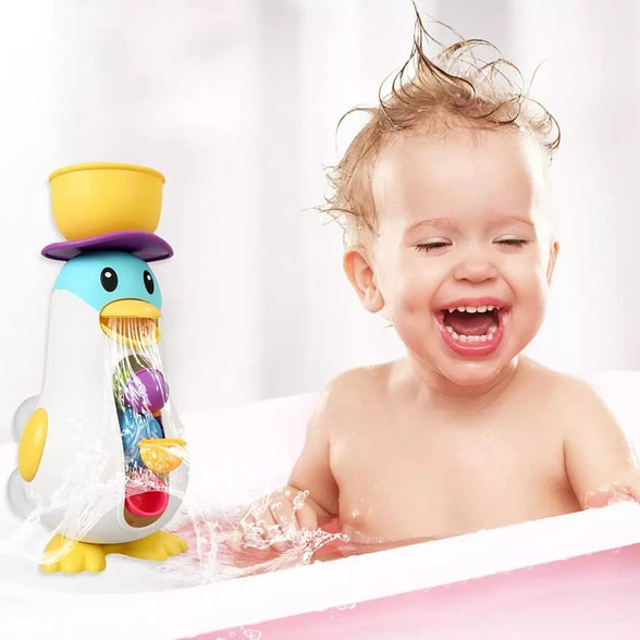 AM ANNA Bathtub Toys for Toddlers Kids 1 2 3 4,Ducky Penguin Waterwheel Bath Toys for Boys Girls Preschool Bath Toy,Bathroom Strong Suckers Water Scoop (Penguin Waterwheel Bath Toys)