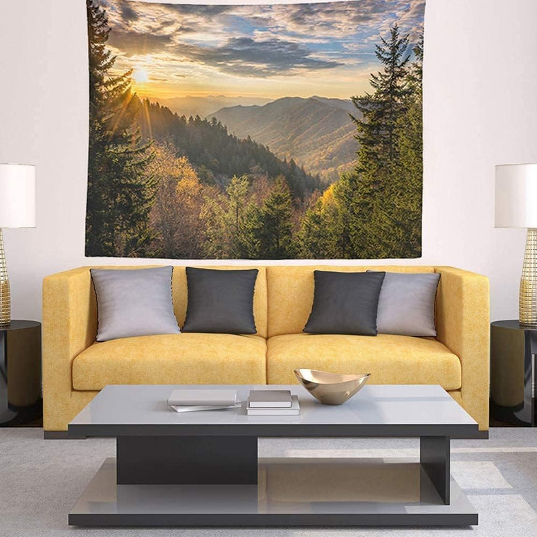 KASTWAVE Fall Sunrise Great Mountain Tennessee Great Forest Decorative Tapestry, 50X60 Inch Bedroom Living Room Wall Tapestry