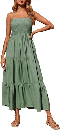 Women's Casual Midi Slip Dresses Adjustable Sleeveless Spaghetti Strap Flowy Loose Cami Dress Long Dress Beach Dress Sundress