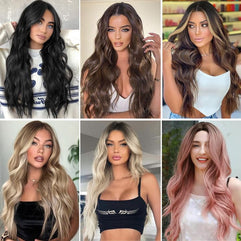 NAYOO Long Brown Mixed Blonde Wavy Wig for Women 26 Inch Middle Part Curly Wavy Wig Natural Looking Synthetic Heat Resistant Fiber Wig for Daily Party Use (Brown Mixed Blonde)