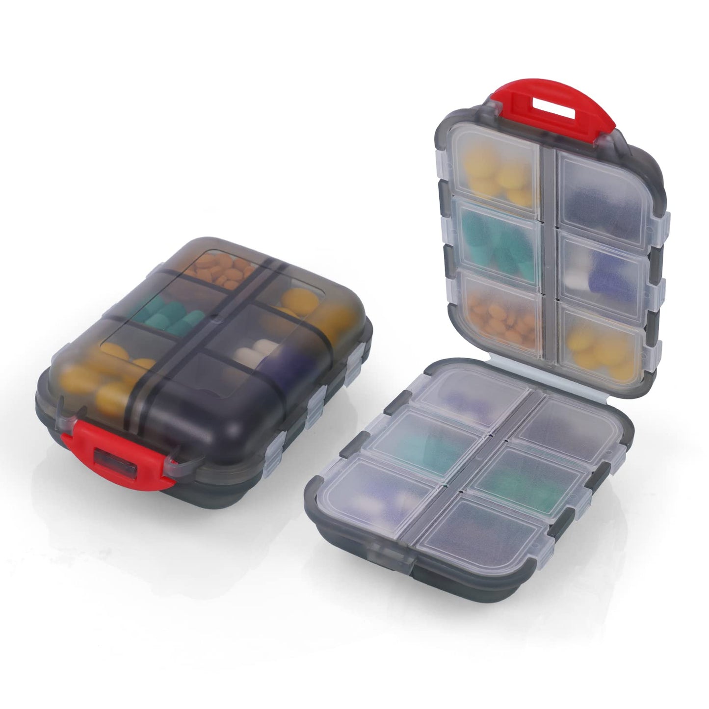 AOOWU Weekly Pill Box, 1 Piece Portable Travel Pill Box, Medicine Pills Organizer with 12 Compartments, Pill Box for Carrying Vitamins, Fish Oil and Medication (Grey)