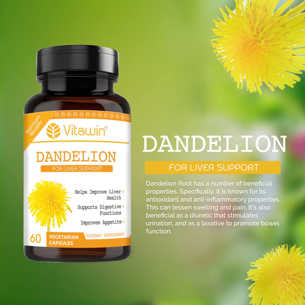 VITAWIN Dandelion Capsules - Ultimate Health and Nutrition Supplements for Liver Support and Body Detox -( 60 Capsules )