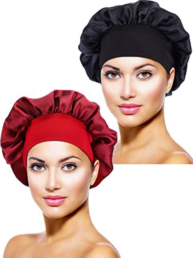 Glitz 2 Pieces Soft Satin Head Scarf Sleeping Cap Bonnet Headwear Head Cover Turbans for Women