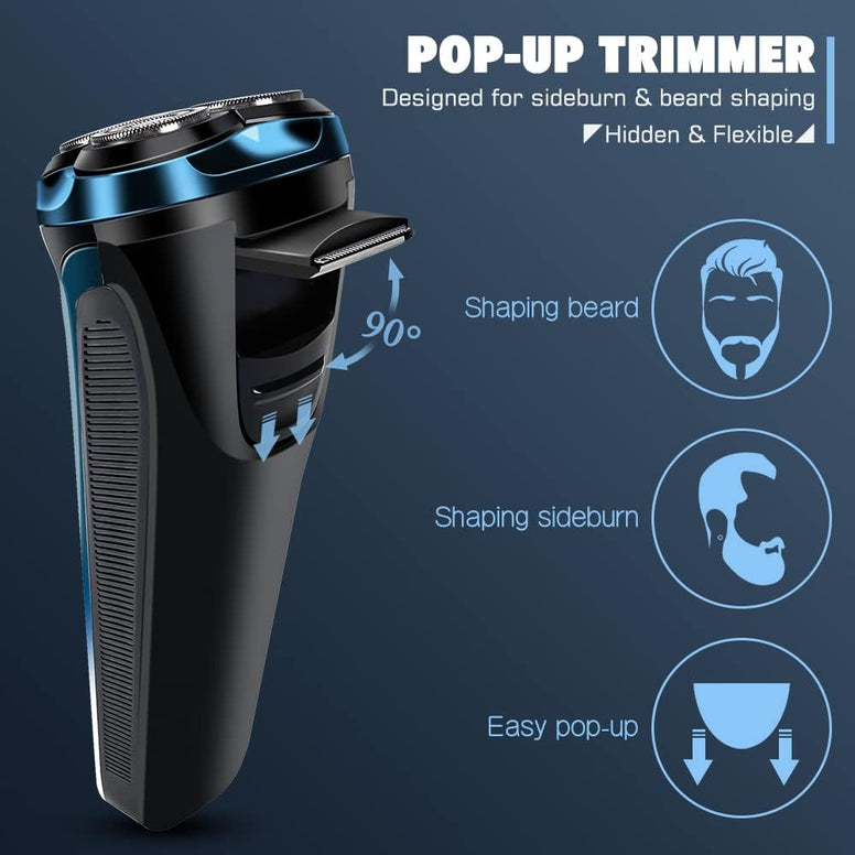 Electric shaver for Men, Wet & Dry Electric Razor with LCD Display, USB Chargeable Cordless Floating Mens Razor with Pop-up Beard Trimmer and travel bag for Face Hair Beard Style