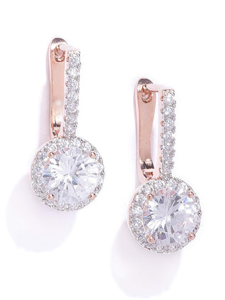 Zaveri Pearls Glittering Cubic Zirconia Studded Rose Gold Bali Earring For Women-ZPFK7993